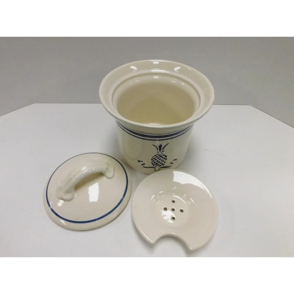 Heritage Mint Ltd Stoneware Butter Crock Pineapple Navy Blue Cream DW702